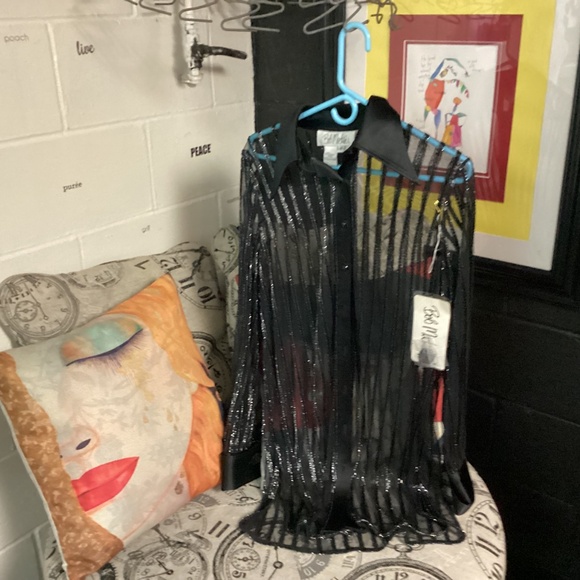 BOB MACKIE.   BLACK BEADED BLOUSE  wow e wow !!!RUNWAY WORTHY 🖤🖤🖤 - Picture 2 of 12